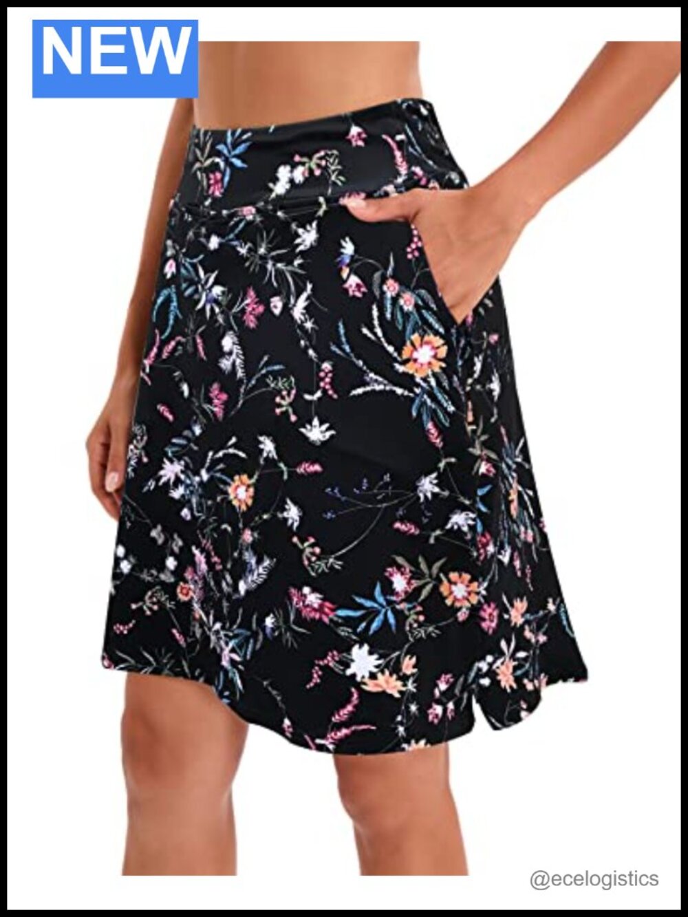 Women's Athletic Skort with Pockets, High Waist Knee Length